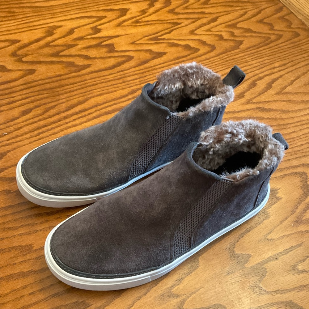 Toms Bryce Slip-on, Grey Suede, Faux Fur, Ankle Sneaker Booties, Women’s Sz 7W